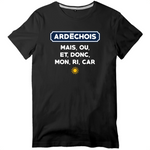 Ardéchois, mais, ou, et, donc, mon, ri, car - T-shirt standard - imprimé dans le Midi - Ici & Là - T-shirts & Souvenirs de chez toi