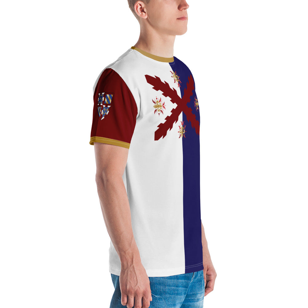 Allover Bourgogne croix et blason maillot T shirt synth tique