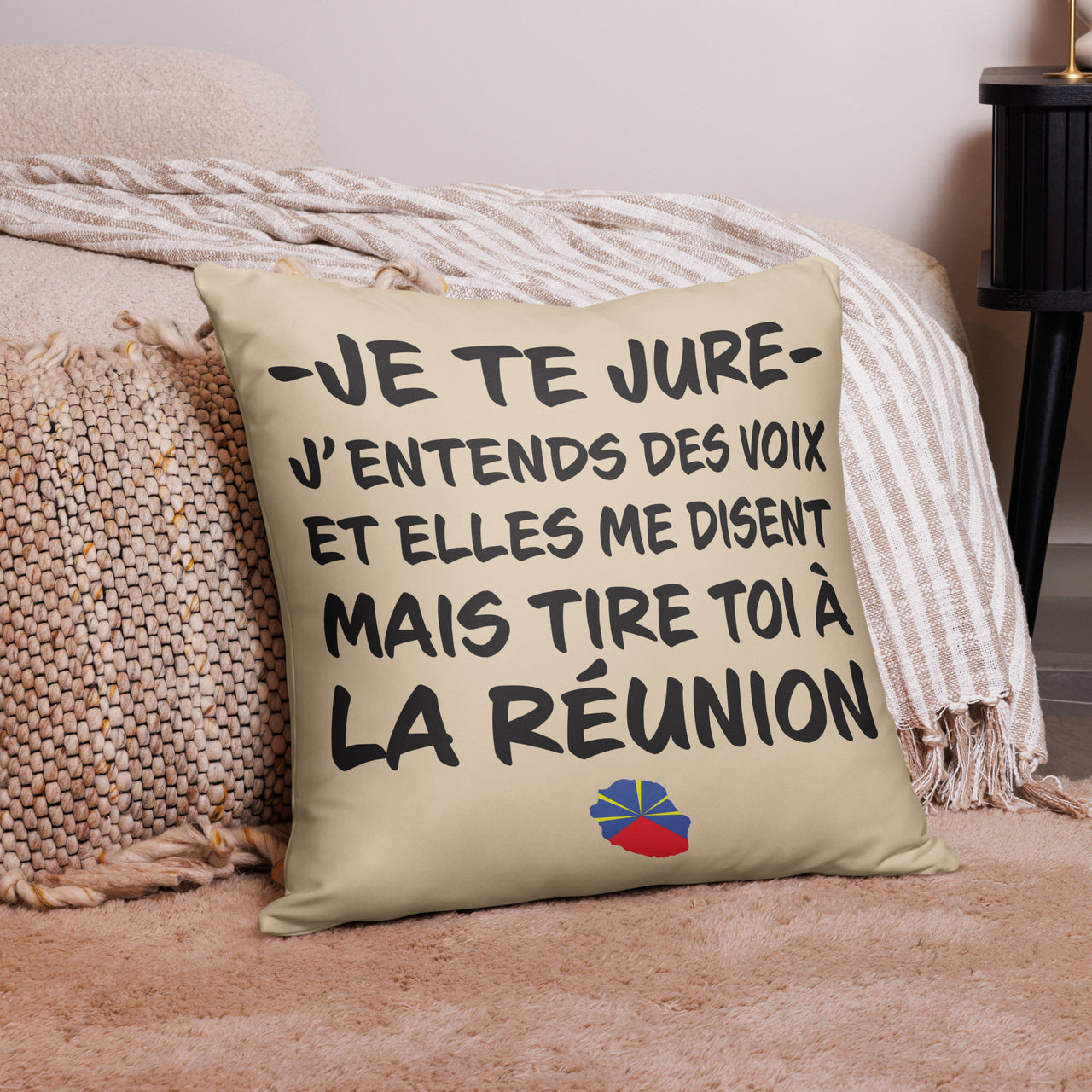 Coussin Décoratif Souvenir humoristique de l'île de la Réunion 55 cm x 55 cm