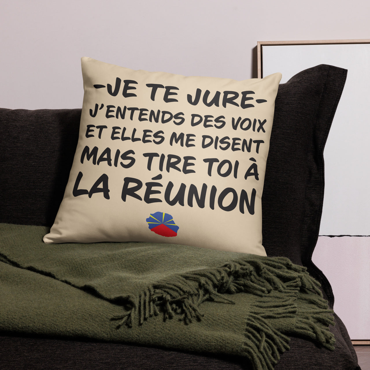 Coussin Décoratif Souvenir humoristique de l'île de la Réunion 55 cm x 55 cm