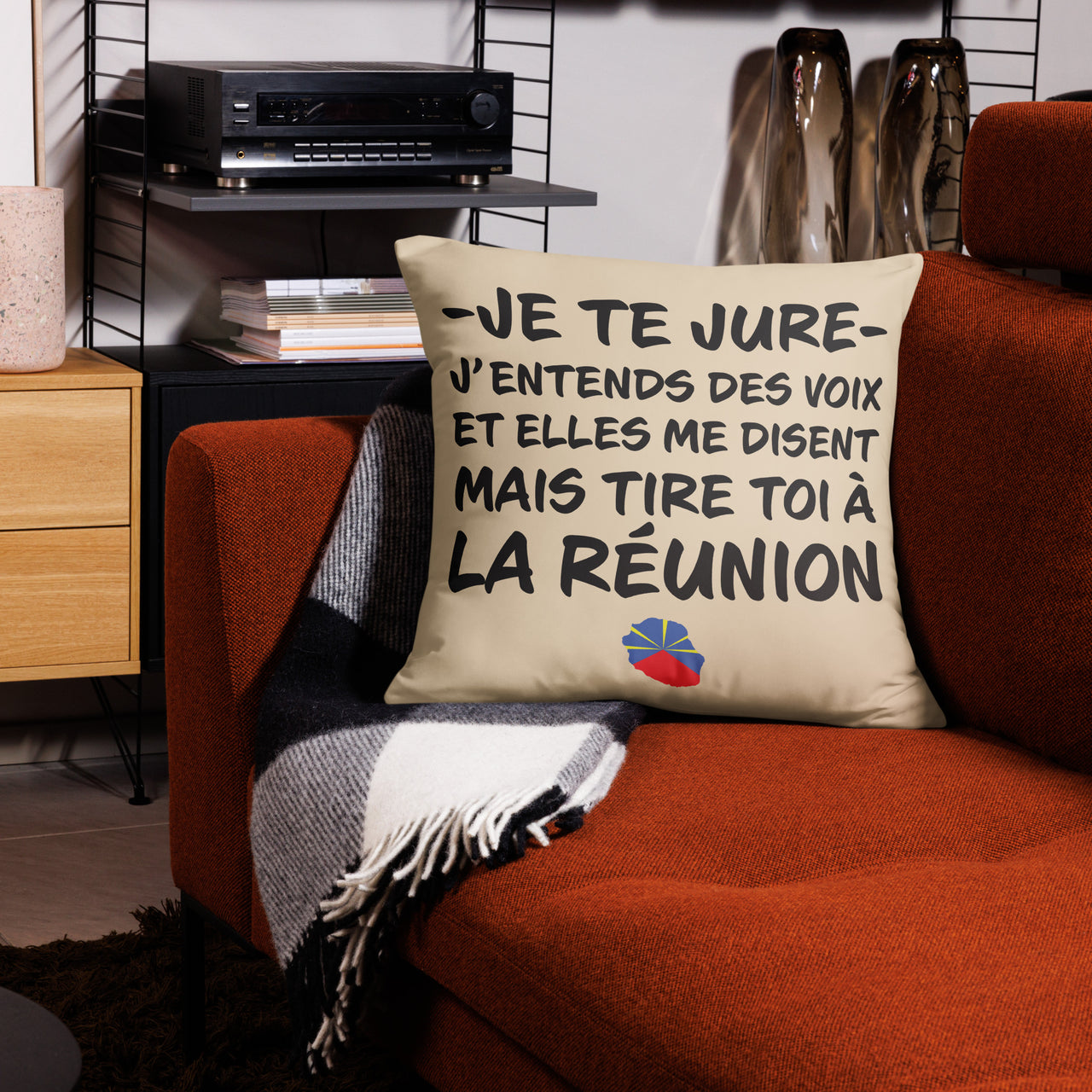 Coussin Décoratif Souvenir humoristique de l'île de la Réunion 55 cm x 55 cm