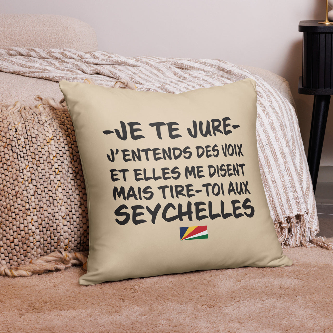 Coussin déco cadeau souvenir Seychelles 55 x 55 cm