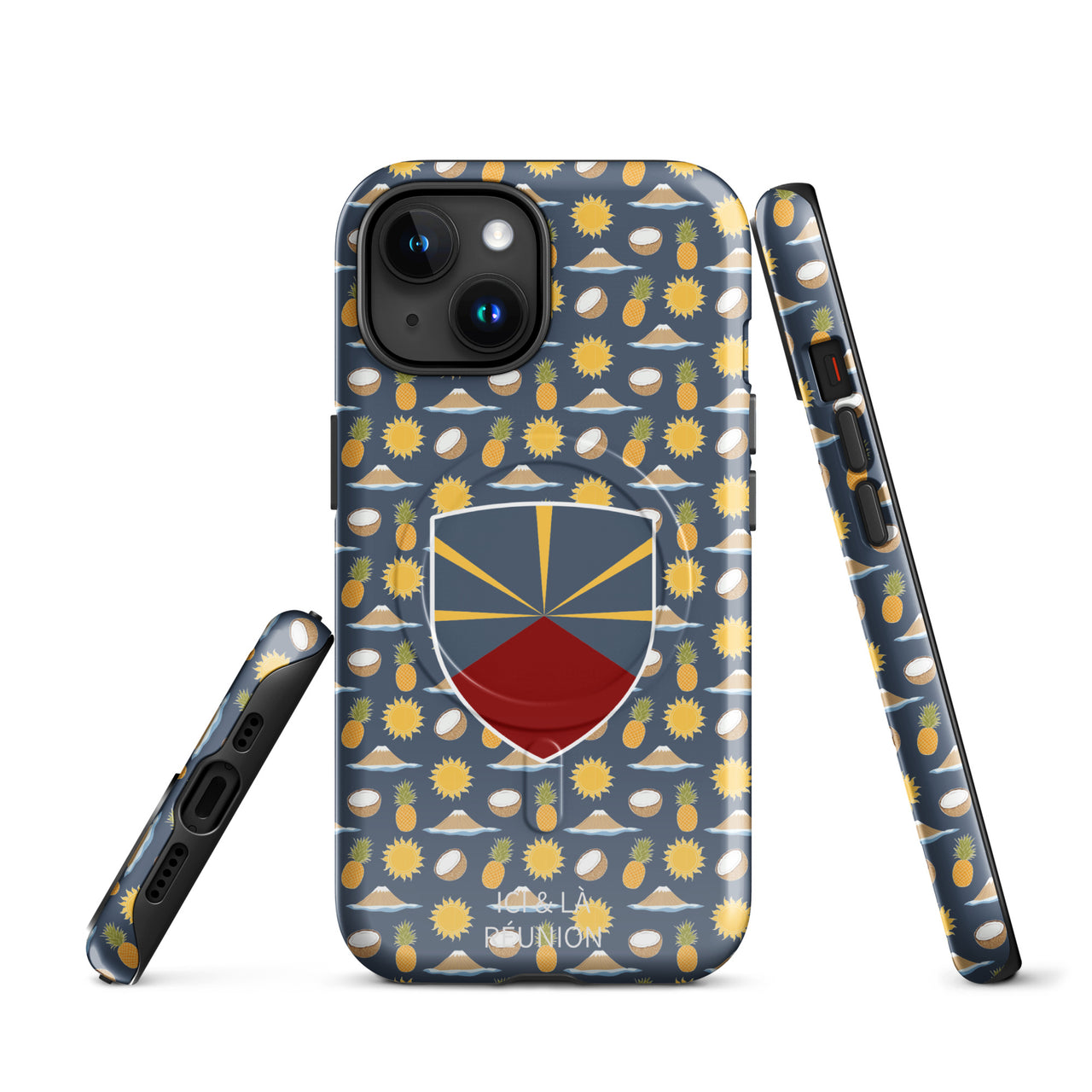 Coque iPhone Réunion matte - Blason et motif tropical