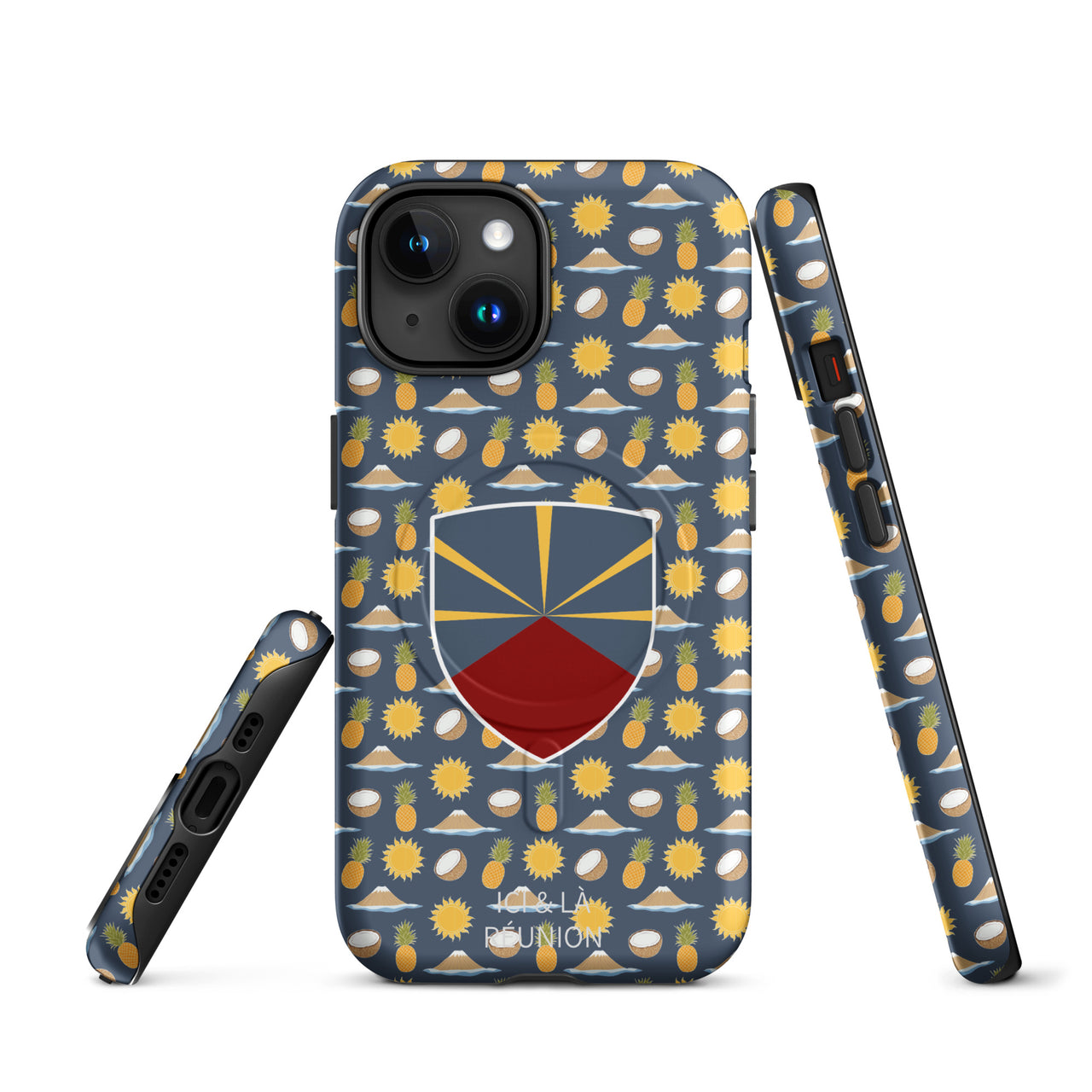 Coque iPhone Réunion glossy - Blason et motif tropical