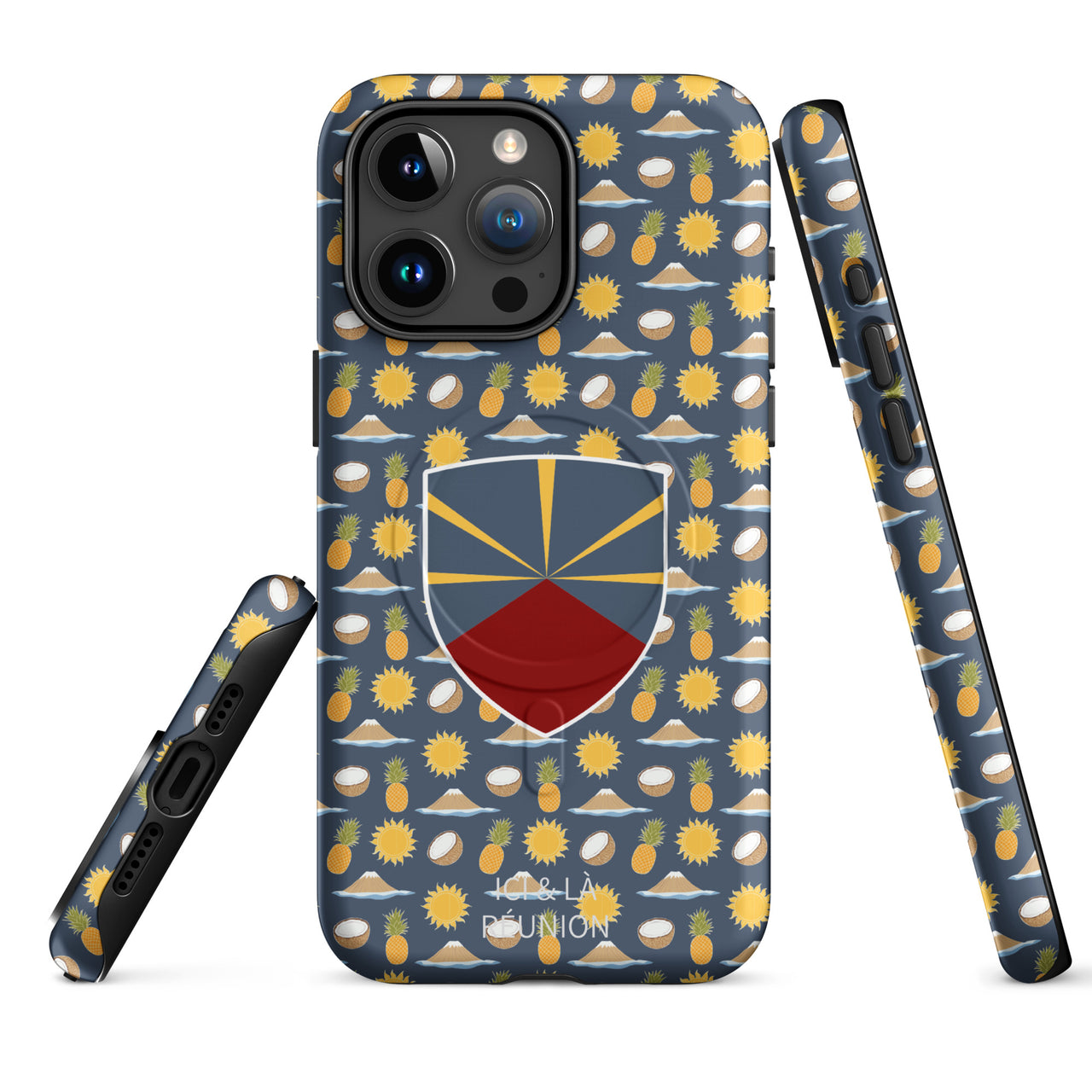 Coque iPhone Réunion glossy face - Blason et motif tropical