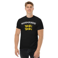Thumbnail for T-shirt Normandie gris foncé chiné - Deux lions léopardés style universitaire