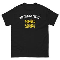 Thumbnail for T-shirt Normandie bleu marine face - Deux lions léopardés style universitaire