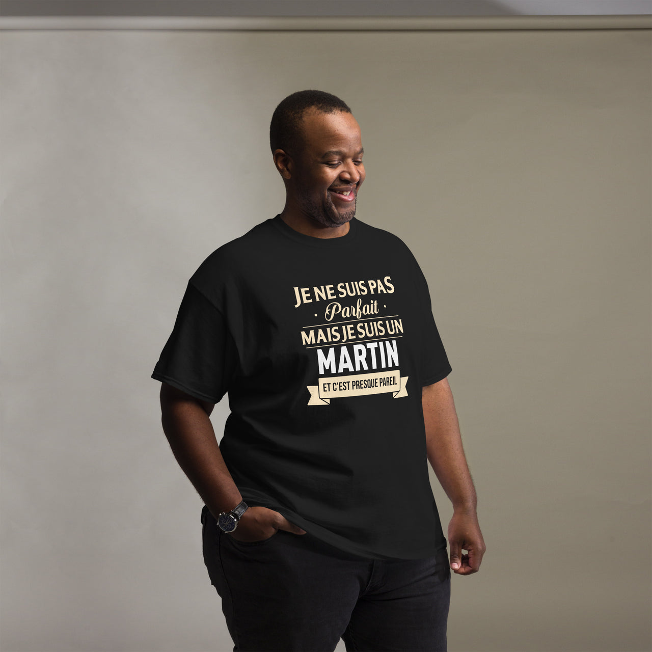 T-shirt Martin bleu marine - Je ne suis pas parfait, presque