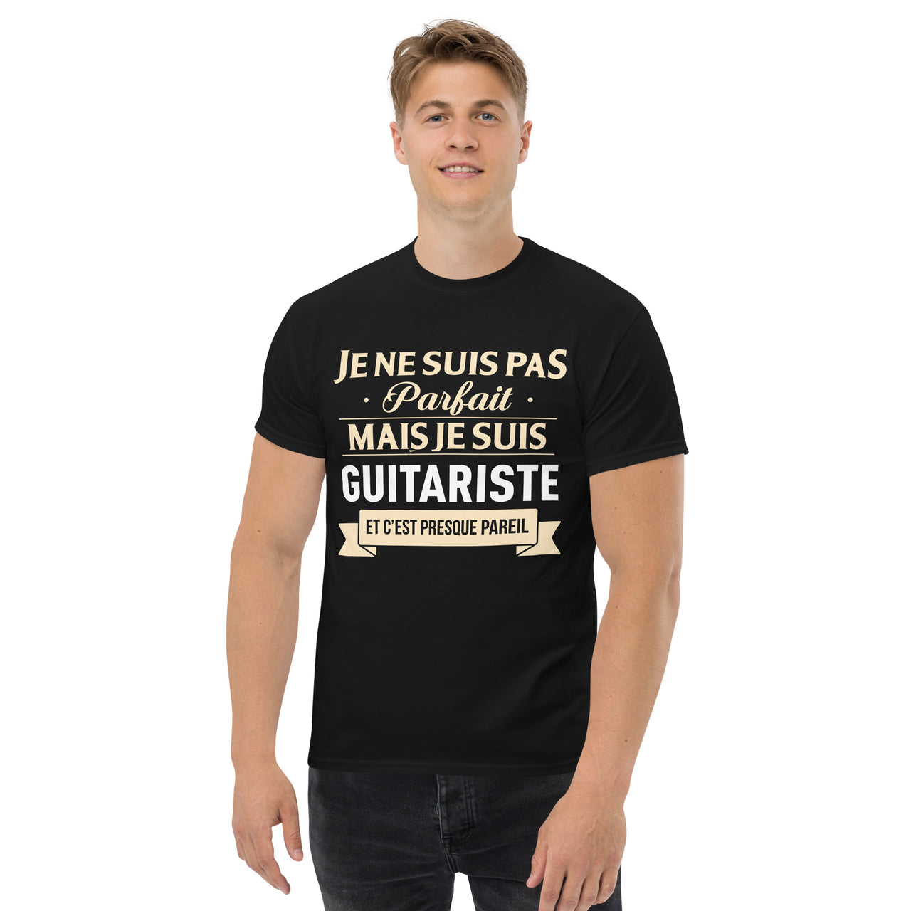 T-shirt guitariste gris cendré - Pas parfait mais avec fierté
