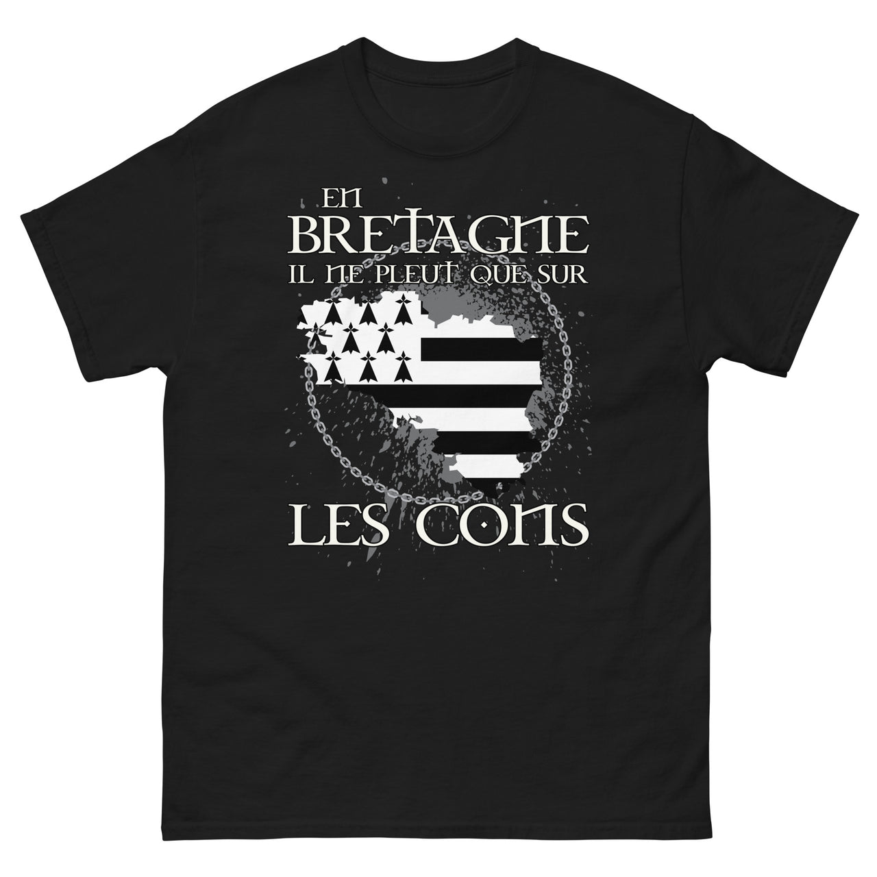 T-shirt Bretagne noir - En Bretagne il ne pleut que sur les cons