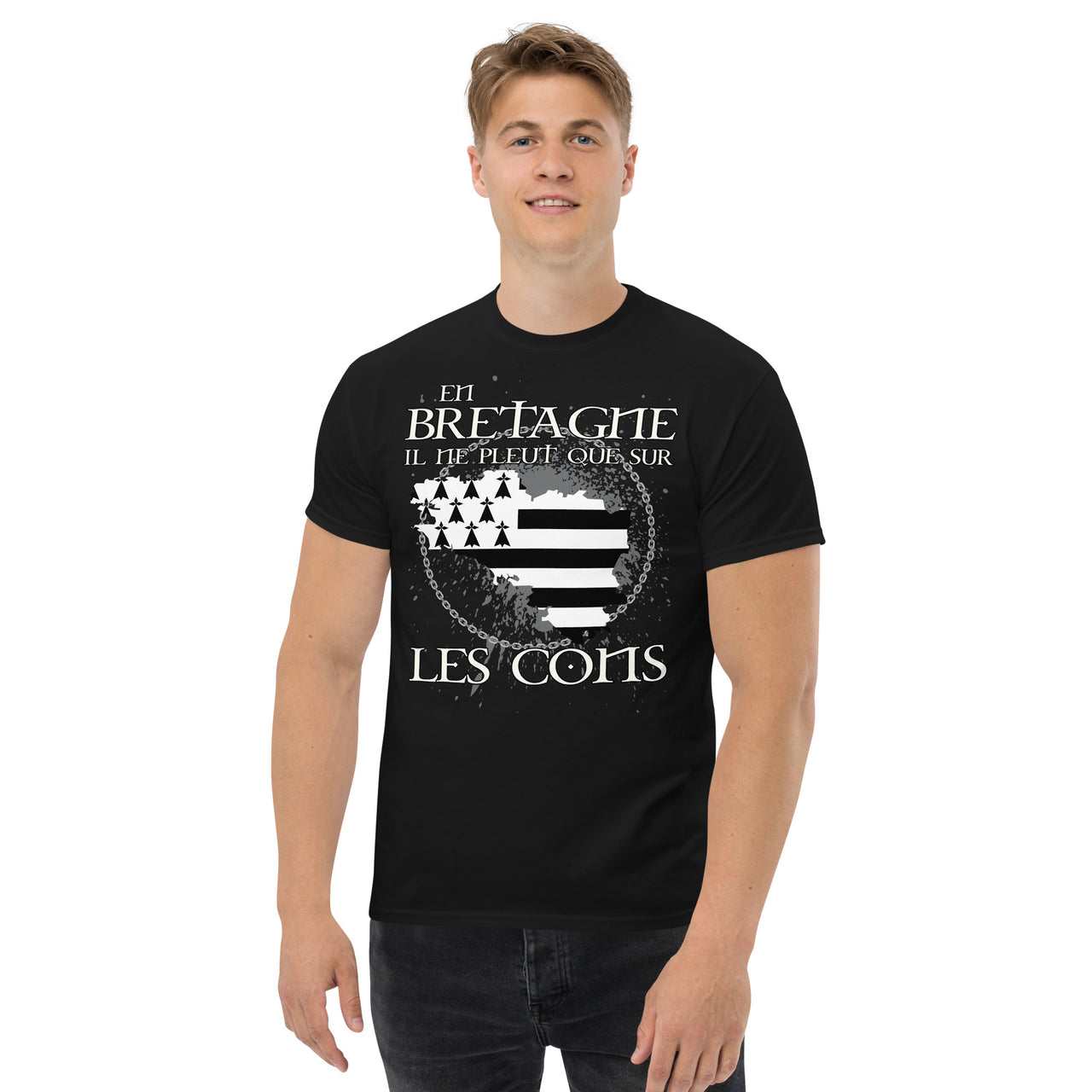 T-shirt Bretagne noir dos - En Bretagne il ne pleut que sur les cons