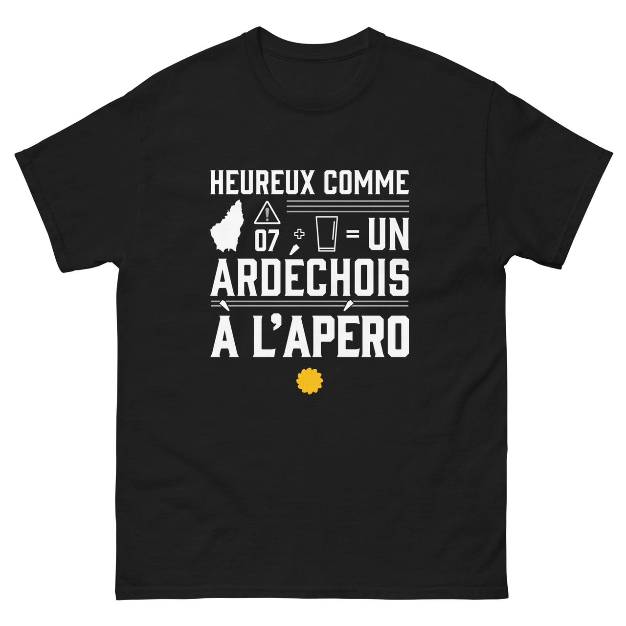 T-shirt Ardéchois noir - Heureux comme un ardéchois à l'apéro
