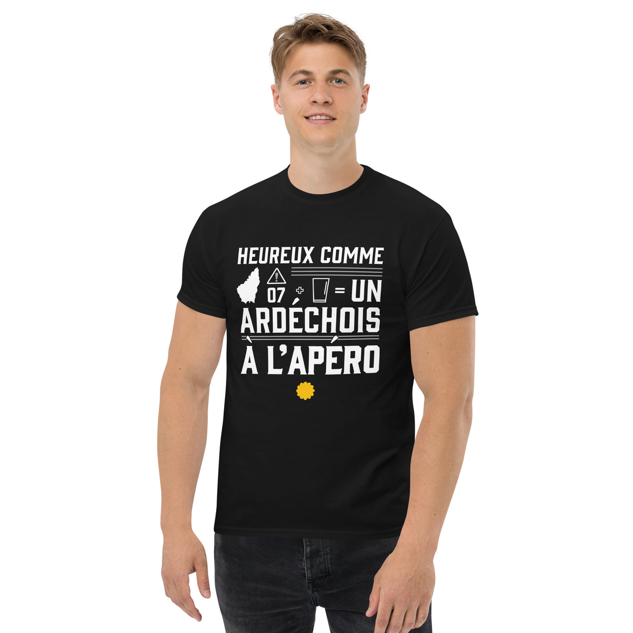 T-shirt Ardéchois noir dos - Heureux comme un ardéchois à l'apéro