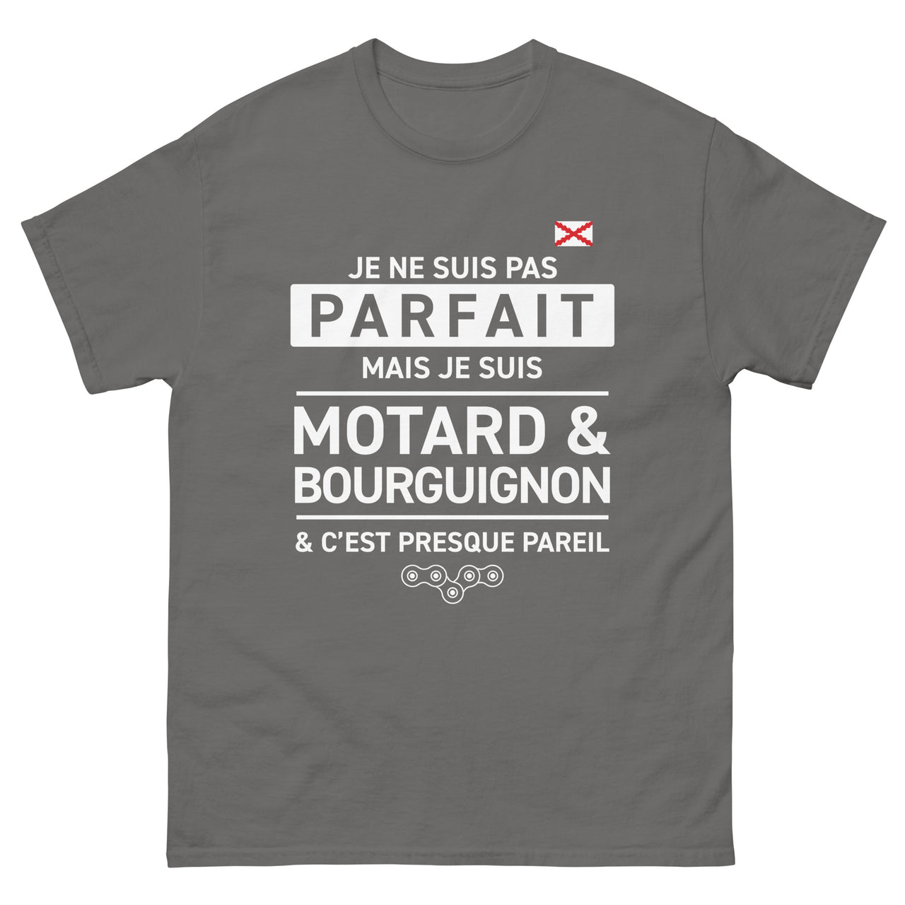 T-shirt Bourgogne bleu marine dos - Je ne suis pas parfait mais motard