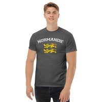 Thumbnail for T-shirt Normandie vert militaire - Deux lions léopardés style universitaire