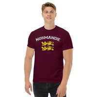 Thumbnail for T-shirt Normandie noir - Deux lions léopardés style universitaire