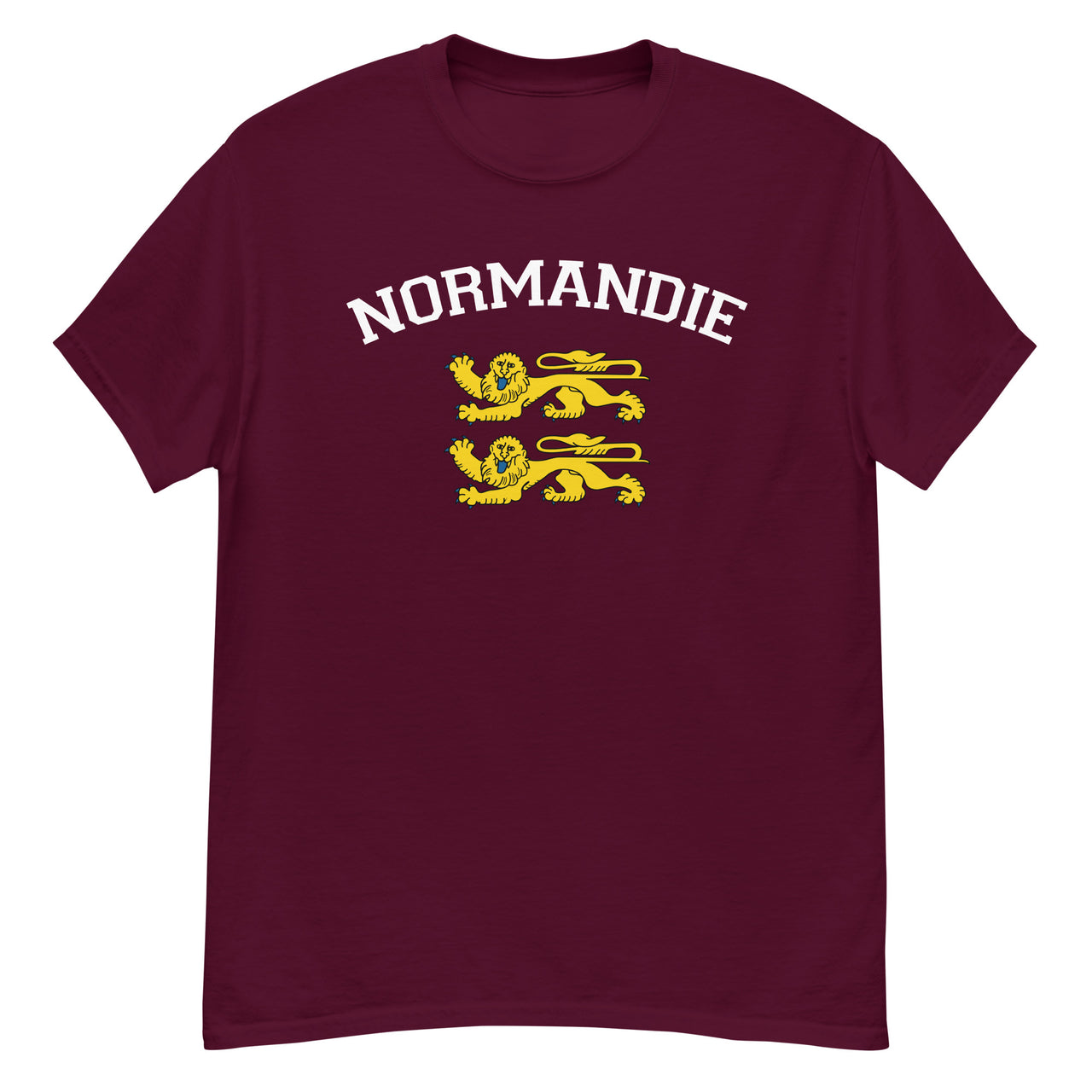T-shirt Normandie bleu marine - Deux lions léopardés style universitaire