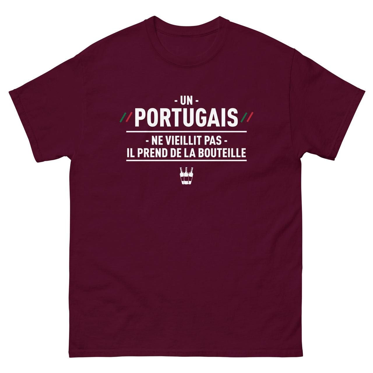 T-shirt Portugal bleu marine - Un Portugais ne vieillit pas, il prend de la bouteille
