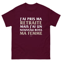 Thumbnail for T-shirt Retraite bordeaux dos - Je suis à la retraite mais j'ai un nouveau boss