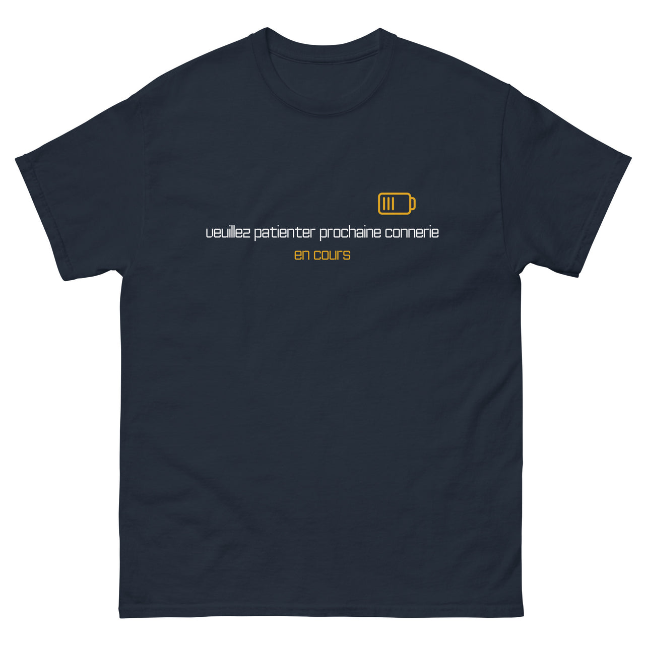 T-shirt humour bleu marine dos - Prochaine connerie en cours