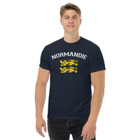 Thumbnail for T-shirt Normandie bordeaux face - Deux lions léopardés style universitaire