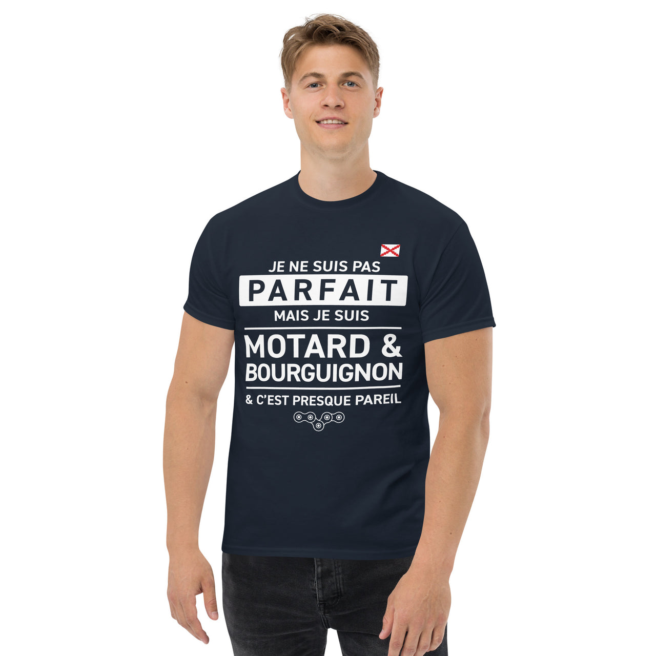 T-shirt Bourgogne vert militaire - Je ne suis pas parfait mais motard