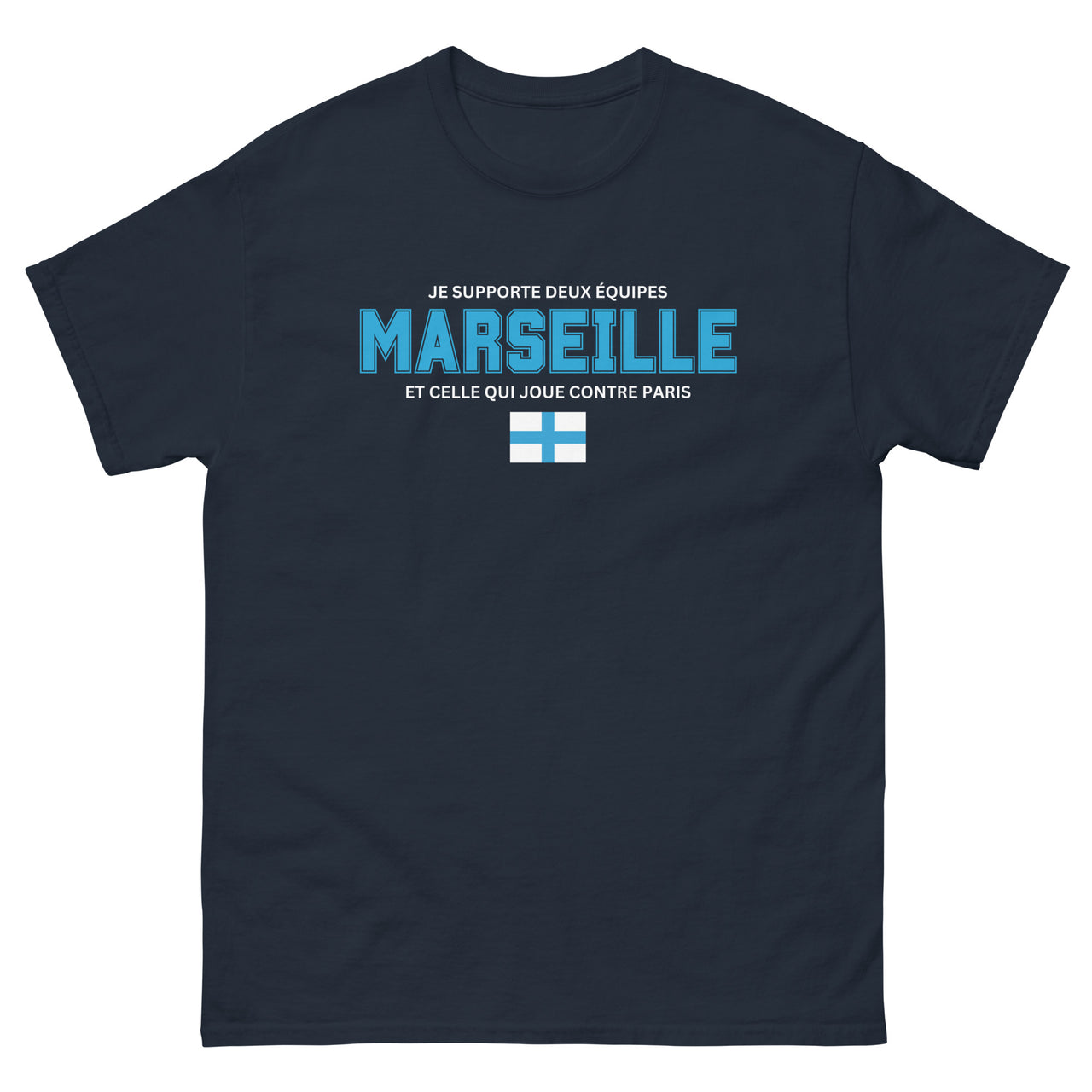 T-shirt Marseille bleu marine dos - Je supporte deux équipes