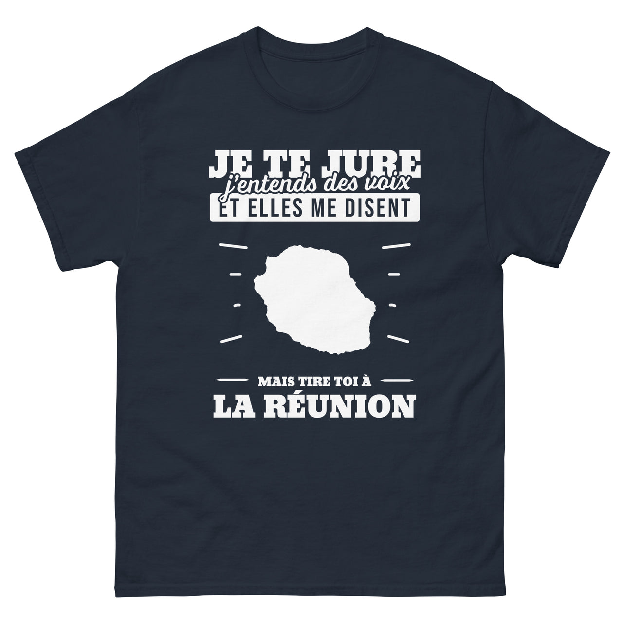 T-shirt Réunion bleu marine - J'entends des voix avec humour