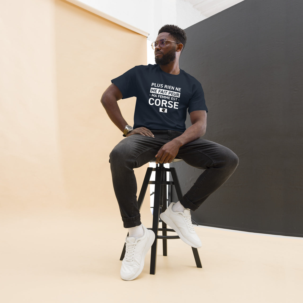 T-shirt Corse bleu marine dos - Plus rien ne me fait peur ma femme est Corse