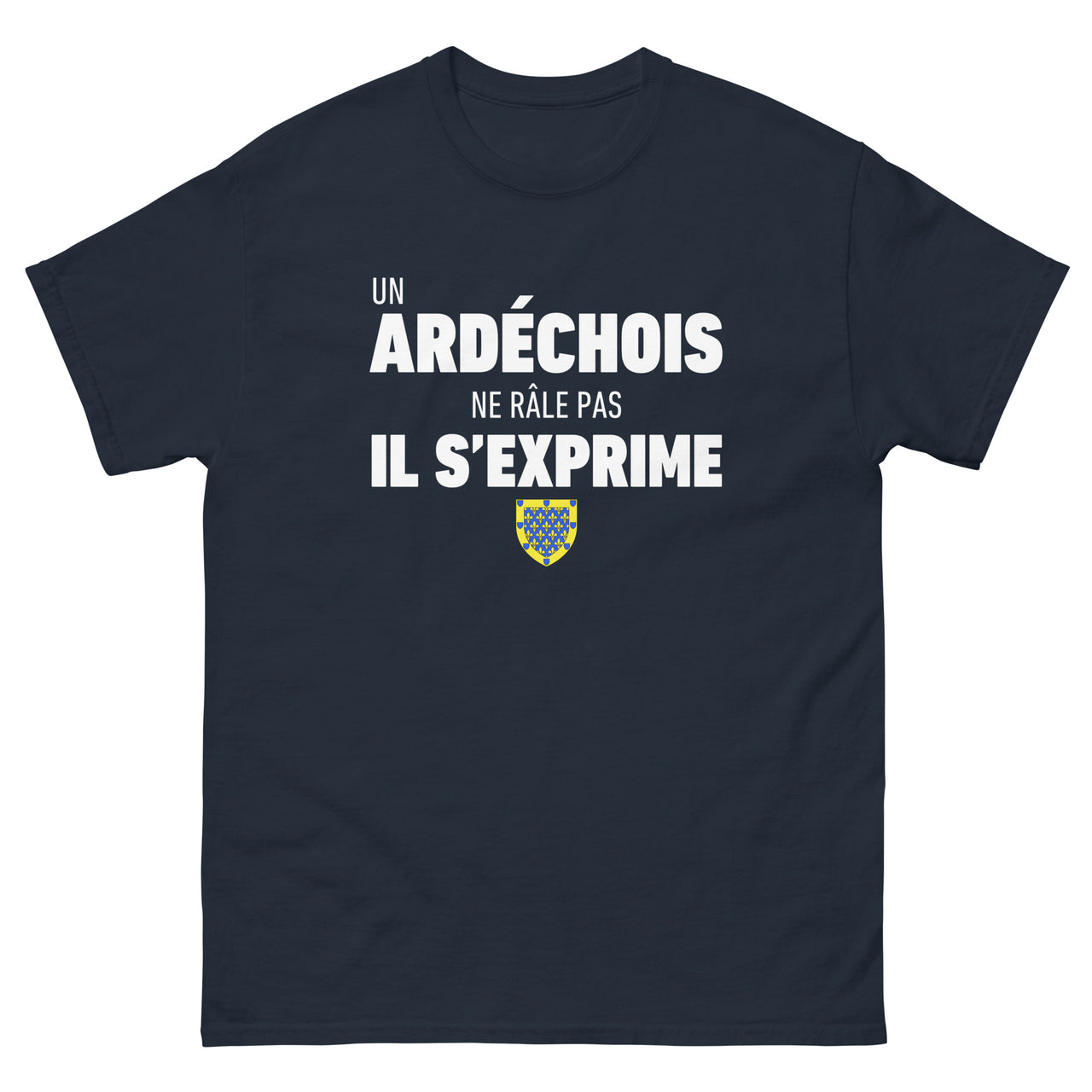 T-shirt Ardéchois bleu marine dos - Un Ardéchois ne râle pas