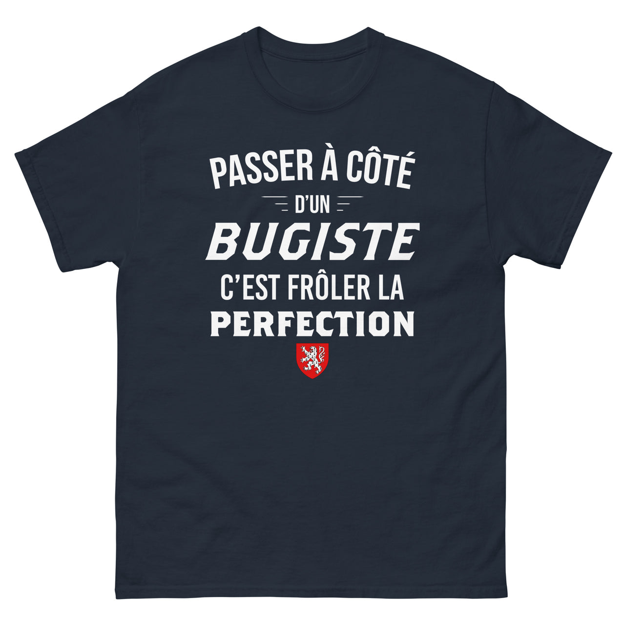 T-shirt Bugey bleu marine dos - Frôler la perfection avec humour