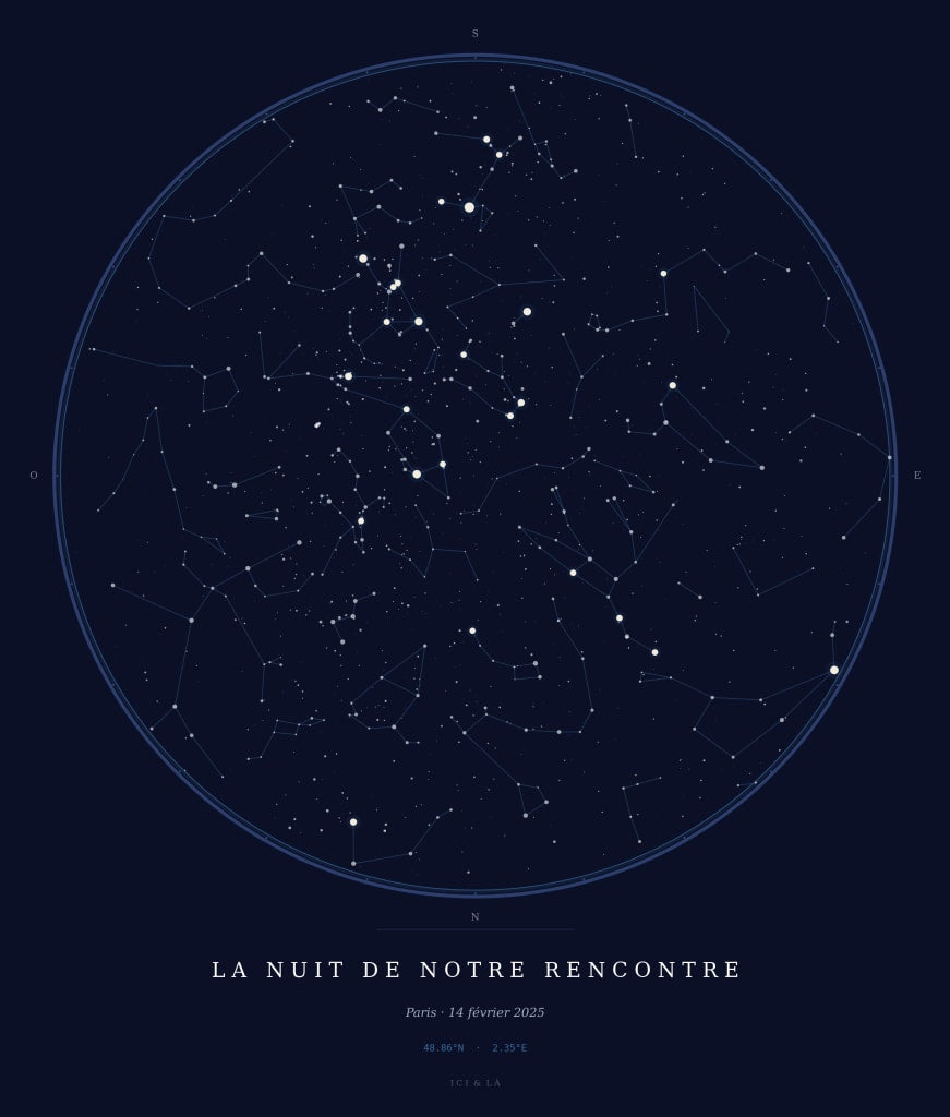 Star Map personnalisée - Carte du ciel étoilé Paris 14 février 2025
