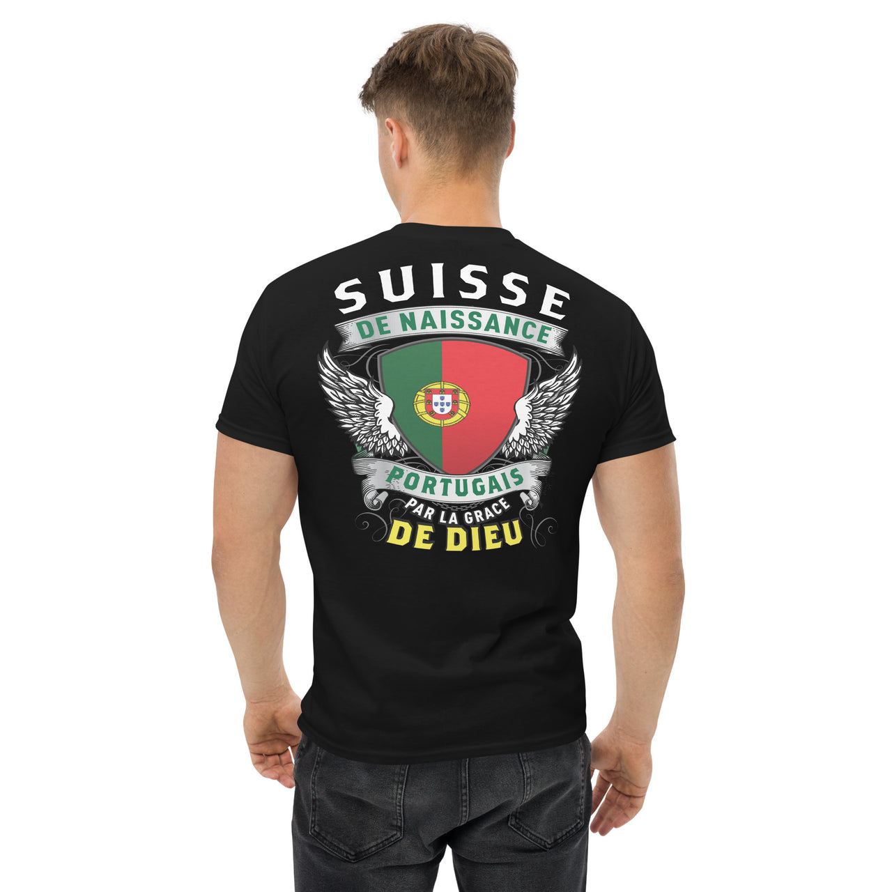 T-shirt Suisse bleu marine - Portugais par la grâce de Dieu