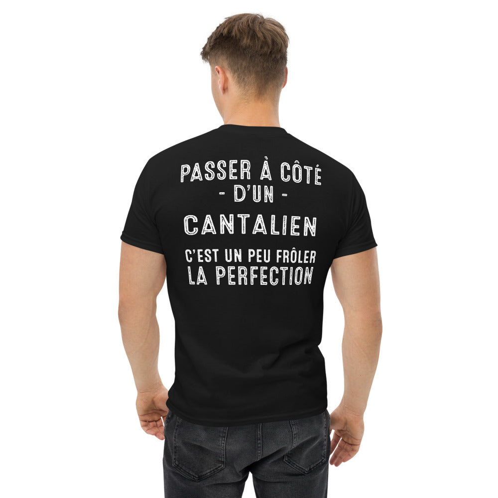 T-shirt noir Cantalien avec texte Frôler la perfection, vu de dos