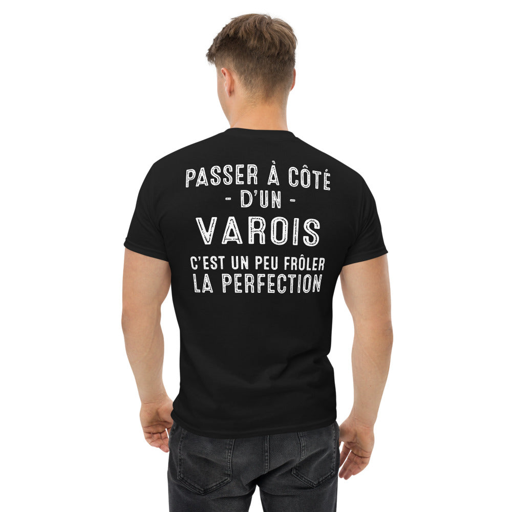 T-shirt noir Varois avec texte Frôler la perfection, vu de dos