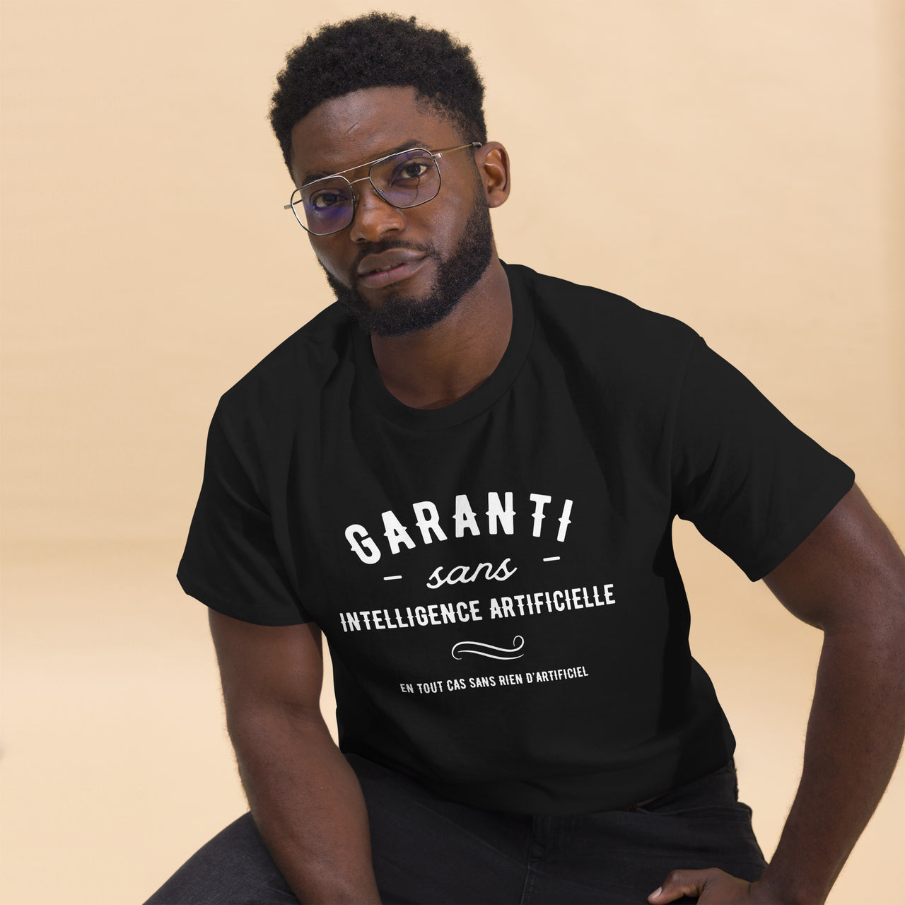T-shirt humour classique unisexe - Garanti sans intelligence artificielle