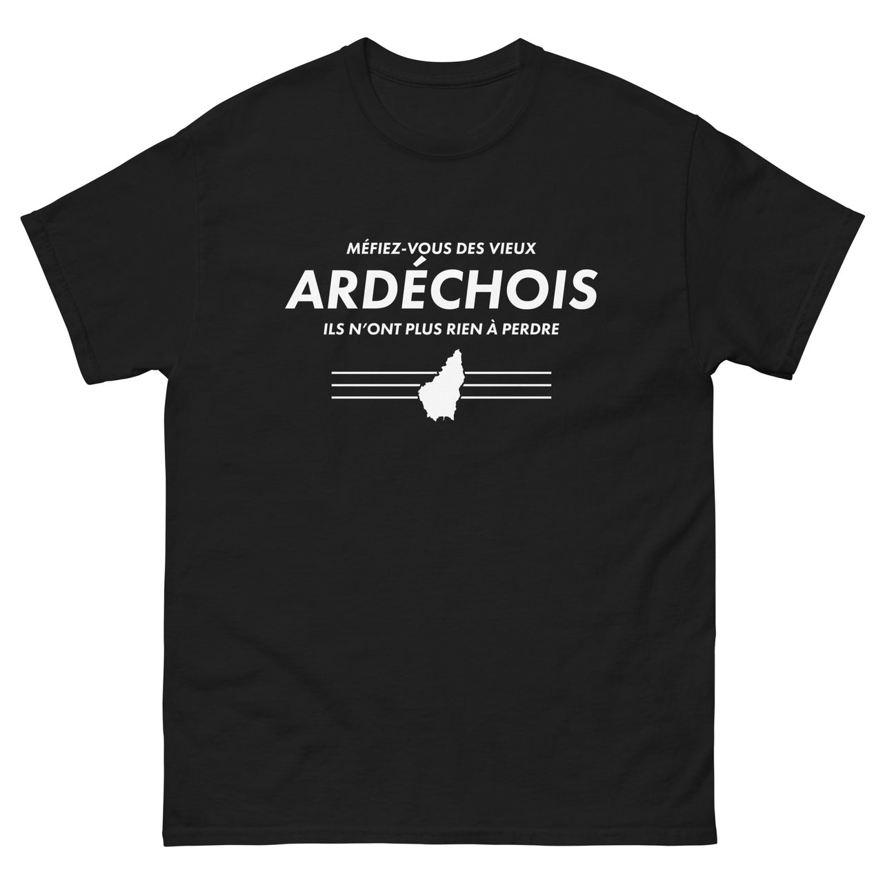 T-shirt Ardèche noir - Méfiez-vous des vieux Ardéchois