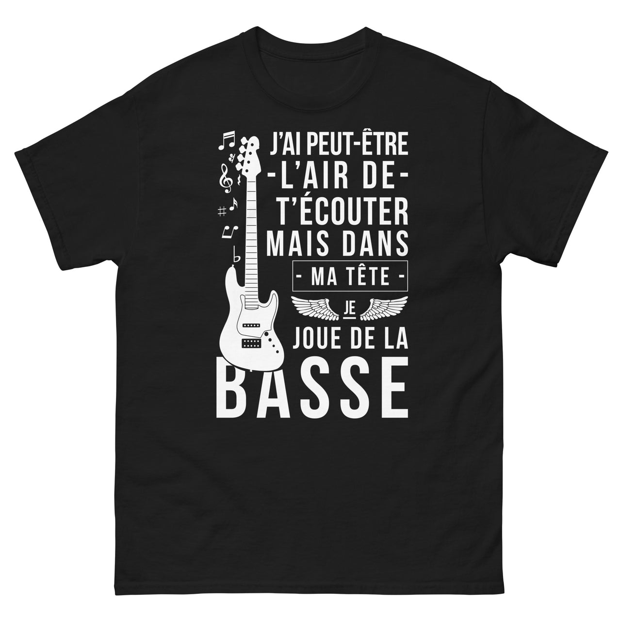 T-shirt Guitare noir - J'ai peut-être l'air de t'écouter