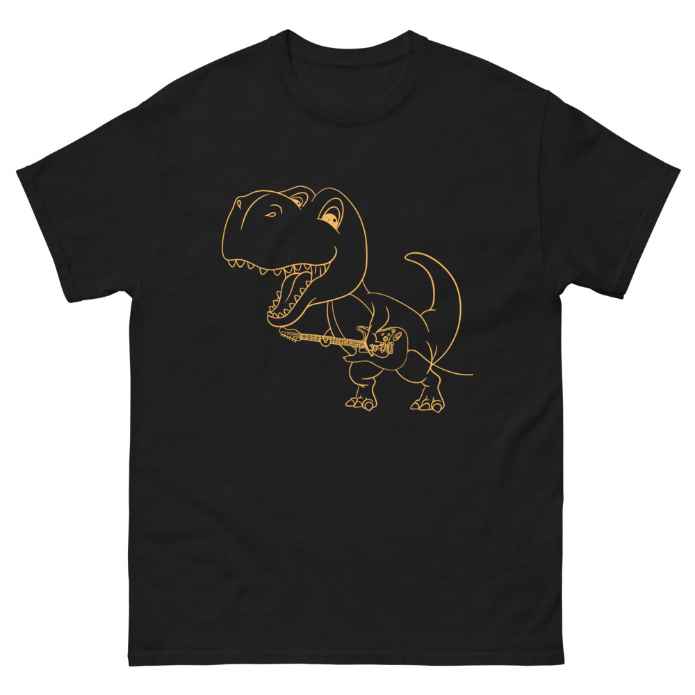 T-shirt Dinosaure noir - Rockeur jurassique à la guitare