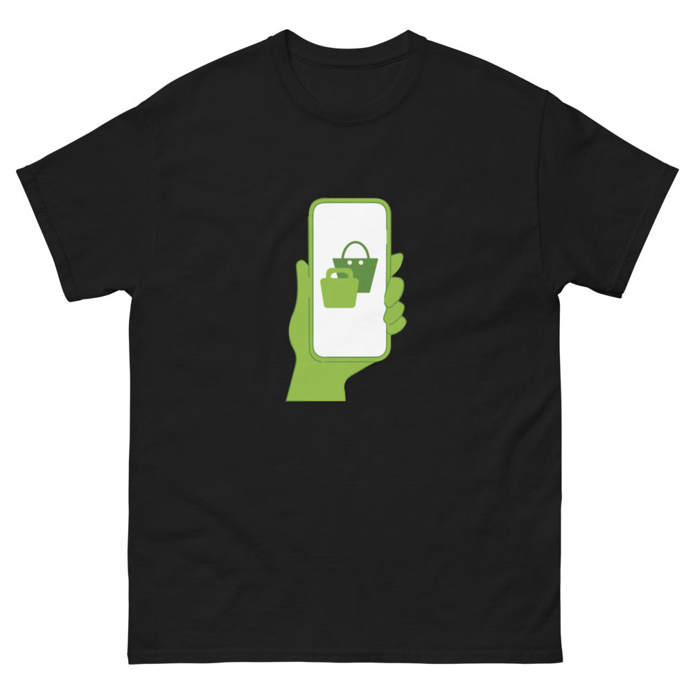 T-shirt Bretagne noir - Deux sacs de courses dans un téléphone