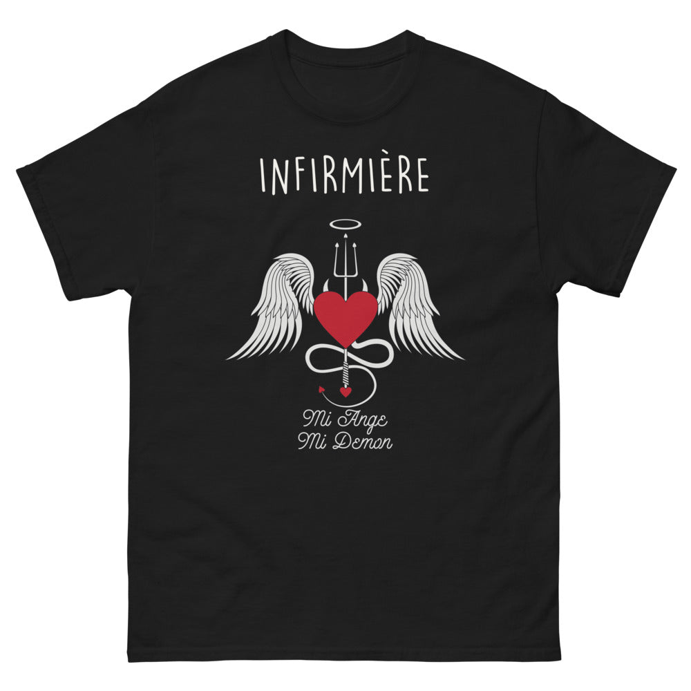 T-shirt Infirmière noir - Mi-Ange Mi-Démon humoristique