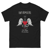 Thumbnail for T-shirt Infirmière noir - Mi-Ange Mi-Démon humoristique