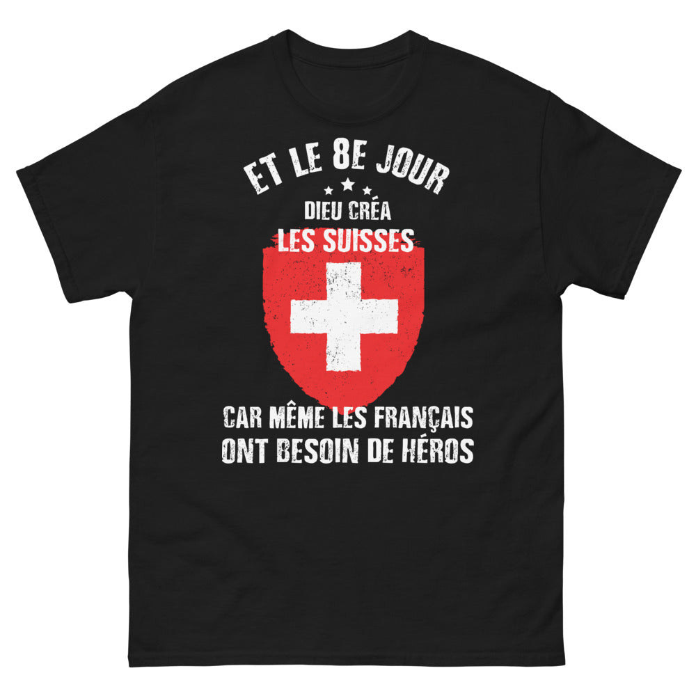 T-shirt Suisse noir - Et le 8e jour, Dieu créa les Suisses