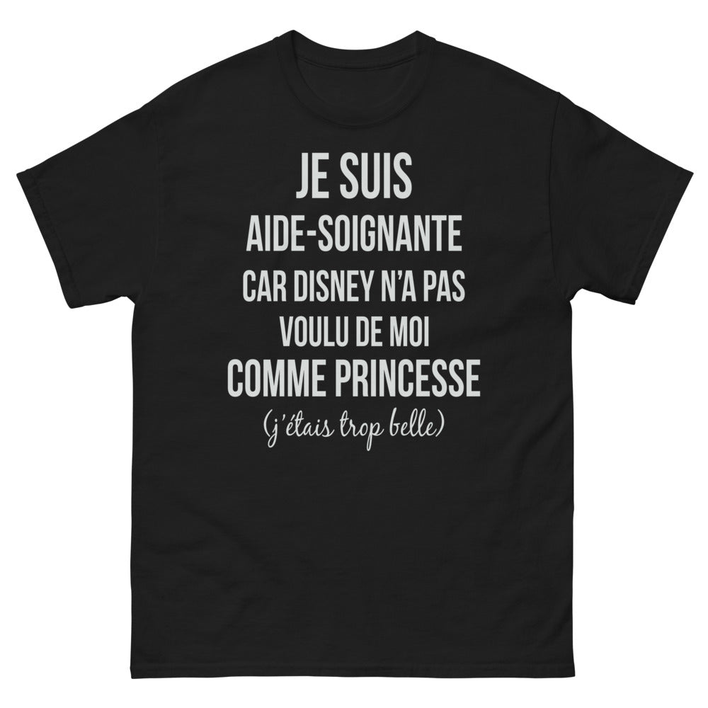 T-shirt Aide-Soignante noir - Rejetée par Disney avec humour