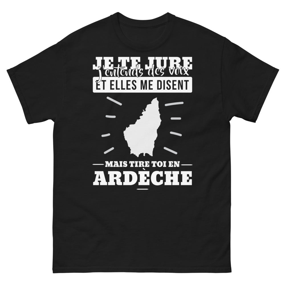 T-shirt Ardèche noir - Écoutez les voix mystérieuses