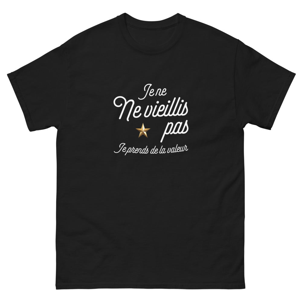T-shirt humour vintage noir - Je ne vieillis pas, je prends de la valeur