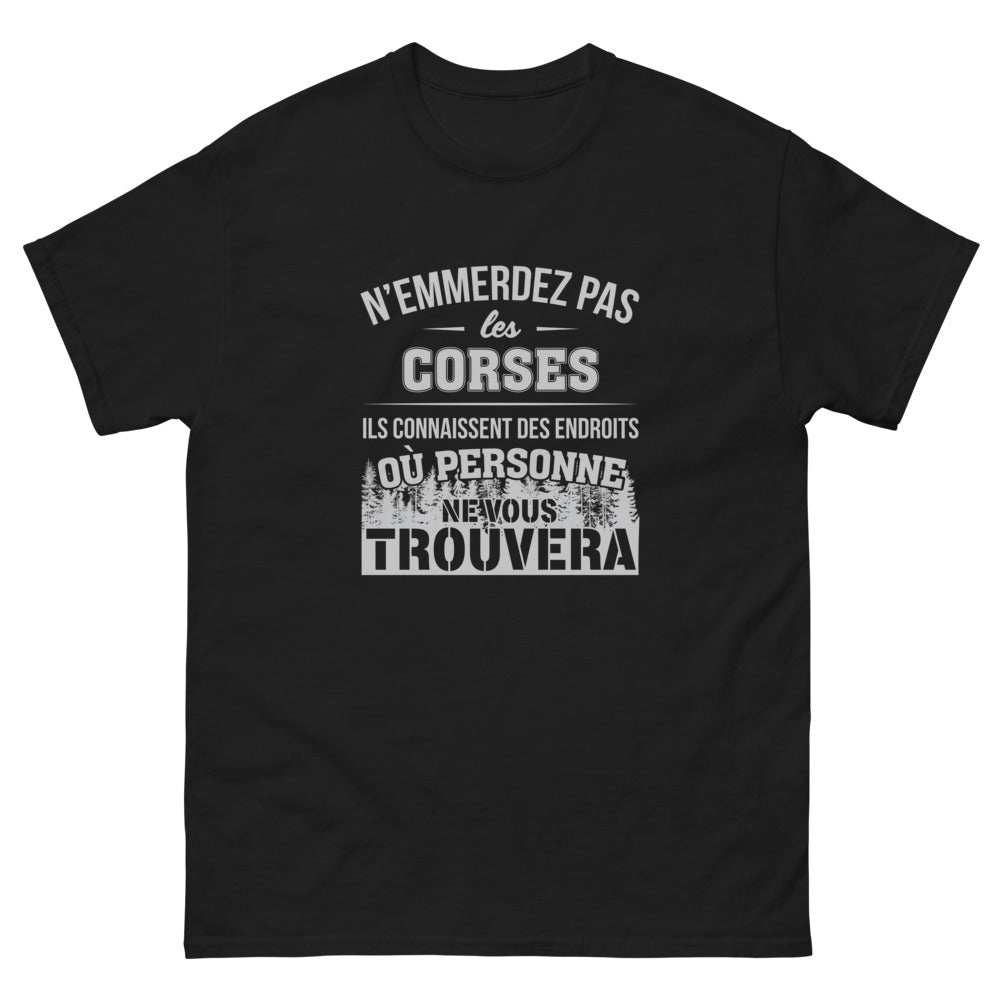 T-shirt Corse noir - N'emmerdez pas les Corses, humour insulaire