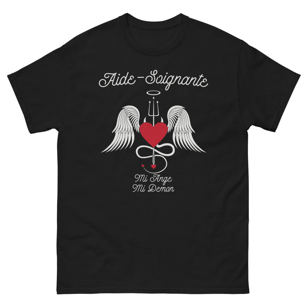 T-shirt Aide-Soignante noir - Mi-Ange Mi-Démon