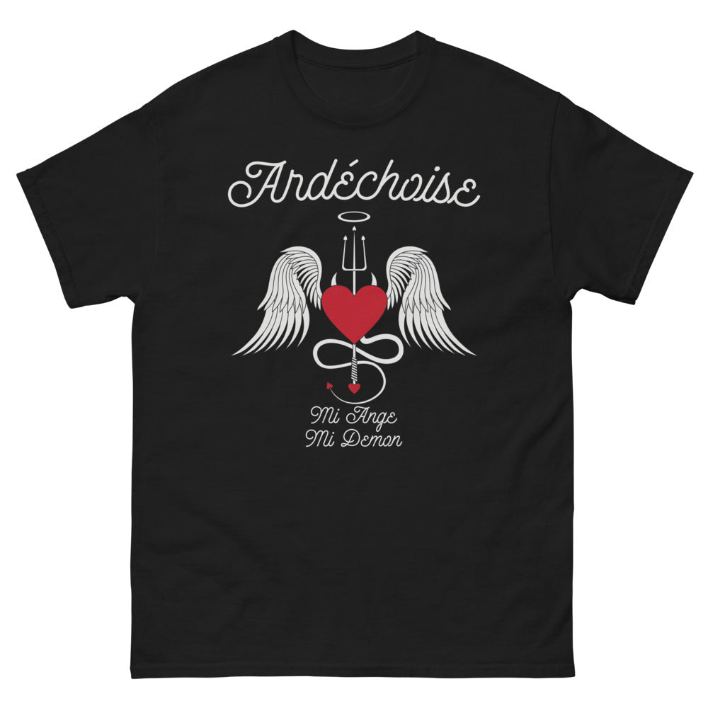 T-shirt Ardèche noir - Mi-Ange Mi-Démon avec humour
