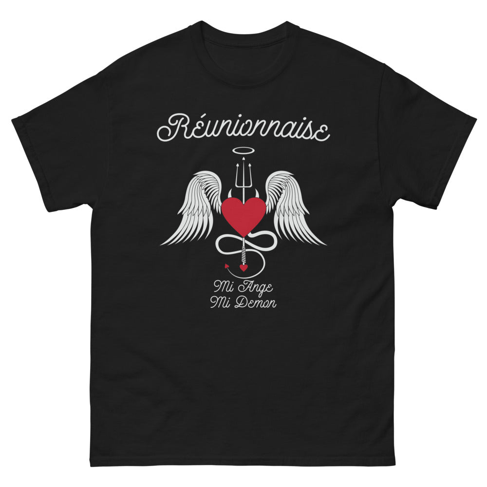T-shirt Réunion noir - Mi-Ange Mi-Démon humoristique